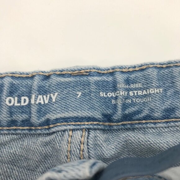 Old Navy High Rise Slouch Straight Light Wash Cut Off Shorts Youth Girls Size 7 - Picture 3 of 4